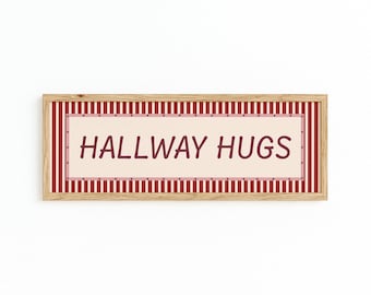 Hallway Hugs Landscape Panoramic Wall Art Print, Unframed, Pink Prints, Above The Door Decor, Retro Stripe Aesthetic