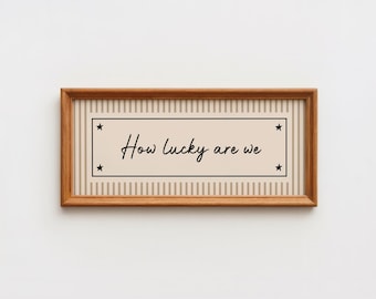 How Lucky Are We Wide Hallway Print Wall Art, Retro Stars and Stripe, Unframed Panoramic Print, Beige, Black, Pink, Red, Blue, Orange