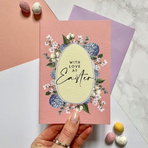 Biglietto con amore a Pasqua, biglietto di Pasqua figlia, biglietto di Pasqua fatto a mano, biglietto di Pasqua per lei, biglietto di fiori secchi di Pasqua, biglietto di Pasqua rosa A6