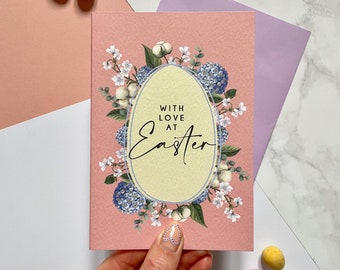 With Love At Easter Card, Easter Card Daughter, Easter Card Handmade, Easter Card For Her, Easter Dried Flowers Card, A6 Pink Easter Card