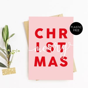 Merry Christmas Card, Christmas Greeting Cards, Fancy Modern Trendy Bright Bold Style, Pink Red Christmas Card, BFF Christmas Card image 2