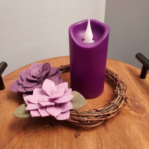 Lent wreath Purple succulent felt flower w/ flameless purple candle/Catholic Christian decor/classroom prayer table/Bible study gift/Advent