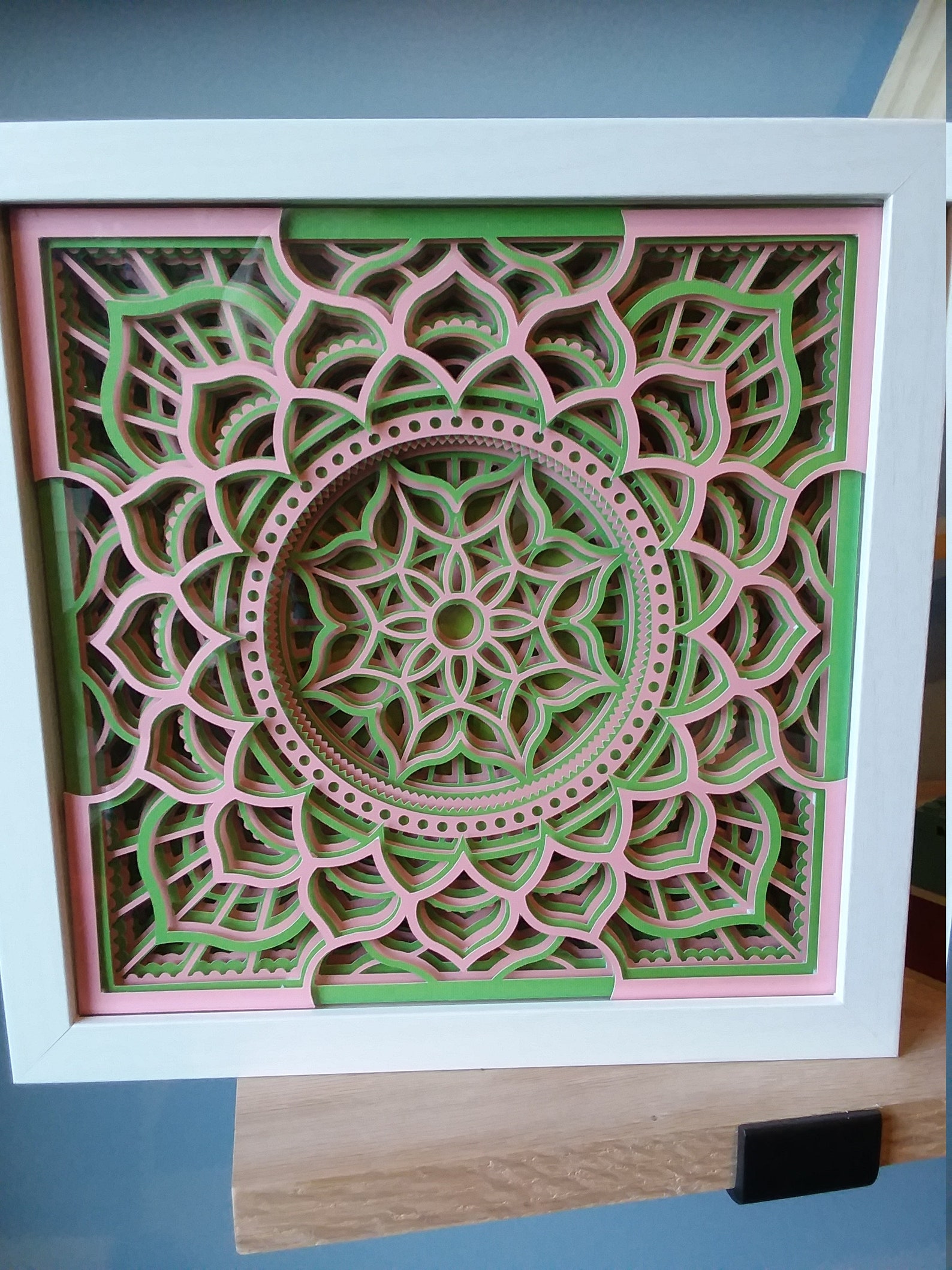3D Layered Pink and Green Mandala Shadow Box Wall Art ...