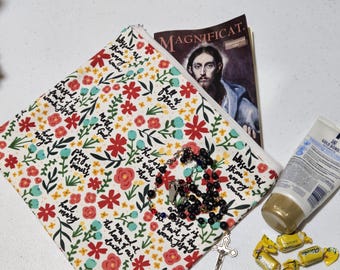 Veil Pouch Hail Mary Catholic fabric Purse pouch Christian Confirmation First Communion Handmade book sleeve w/ zipper/ Device case