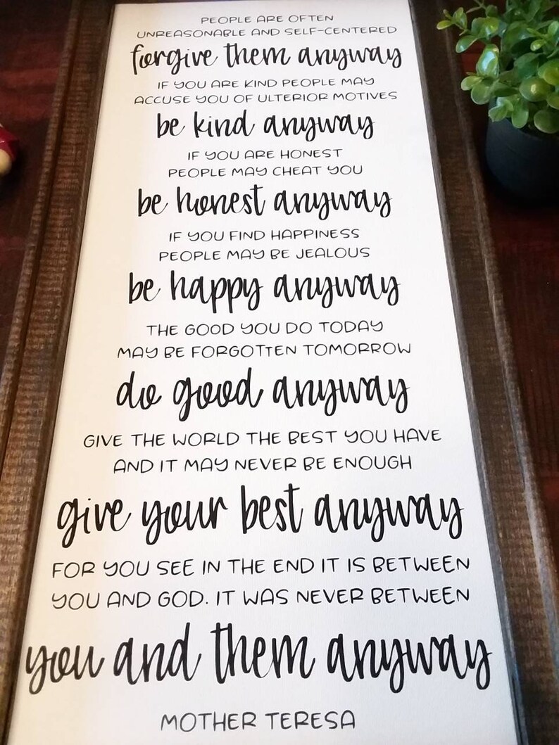 Mother Teresa Them Anyway 10x20 Inch Framed Etsy