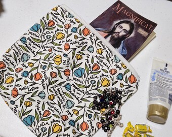 Veil bag Ave Maria Latin Hail Mary Catholic Fabric/Book Case for Journal Bibles & prayer cards Confirmation Women's Group Adoration clutch