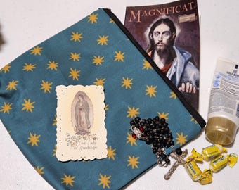 Veil Pouch Our Lady of Guadalupe Catholic fabric Prayer Book case Confirmation First Communion Bible Handmade book sleeve w/ zipper