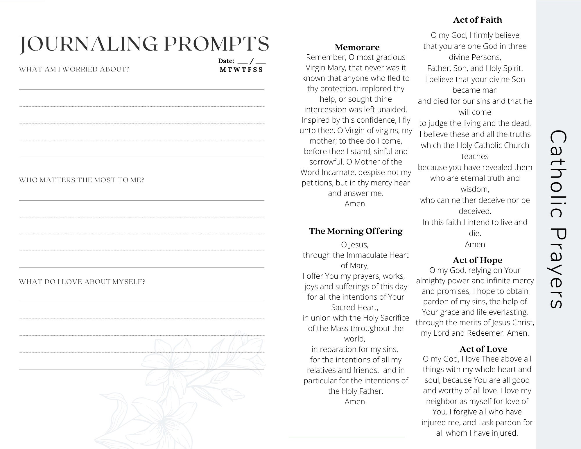 Catholic Prayer and Gratitude Journal With Writing Prompt 10 Page ...