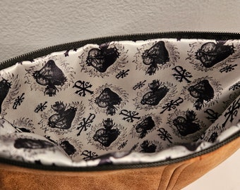 Faux leather pouches with Catholic fabric interior