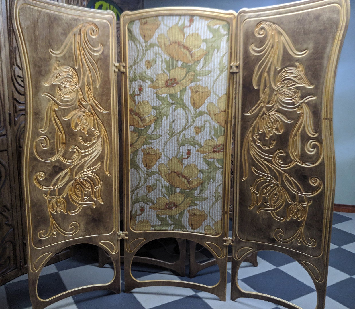 A&O Art Nouveau Room Divider Folding Screen hand made folding Etsy
