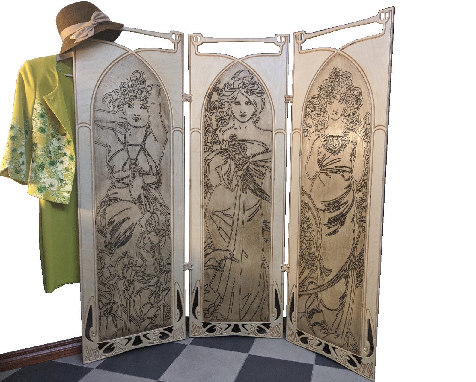 A&O Art Nouveau Room Divider Screen Vintage Folding Screen Etsy