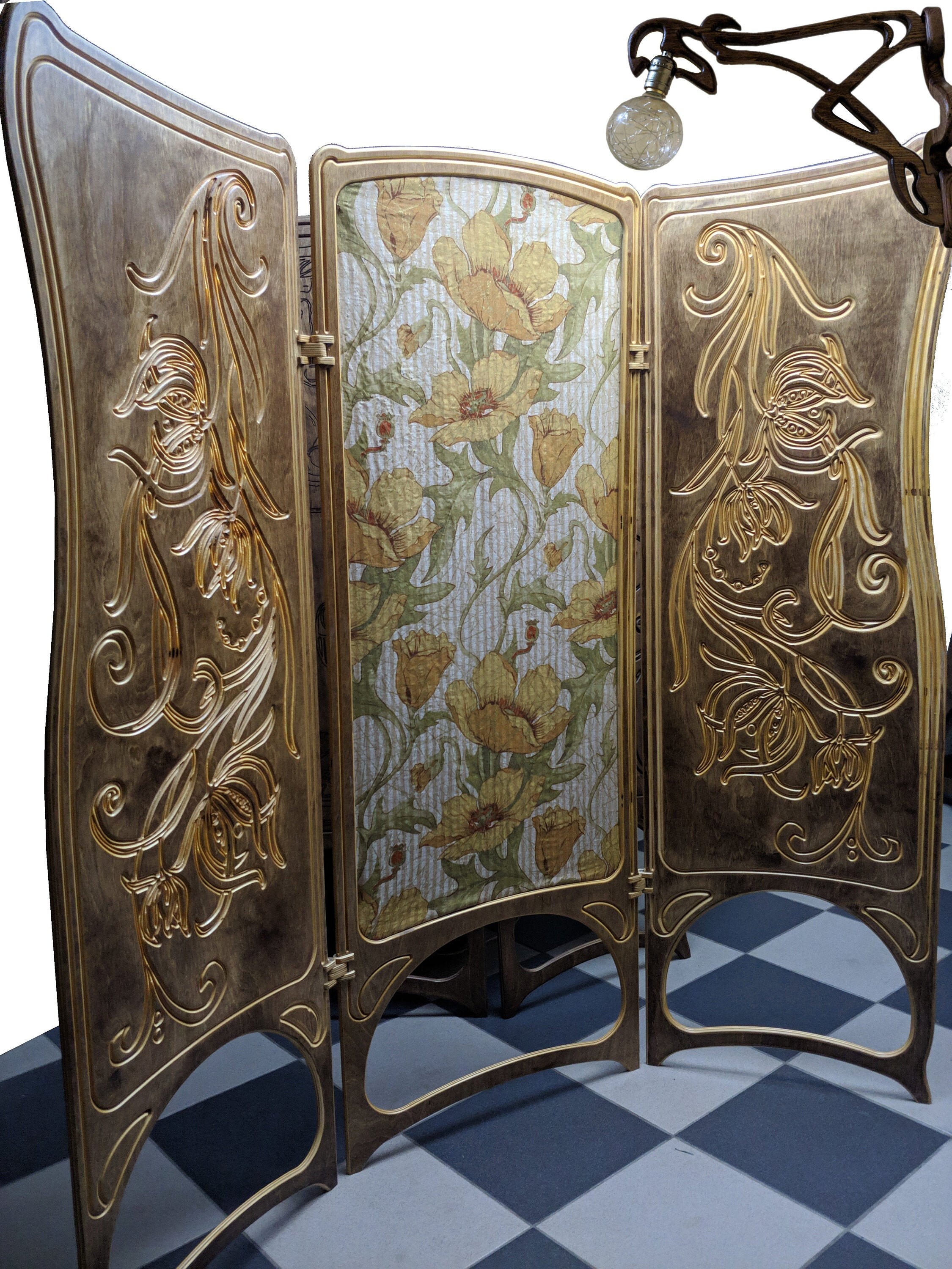 A&O Art Nouveau Room Divider Folding Screen hand made folding Etsy