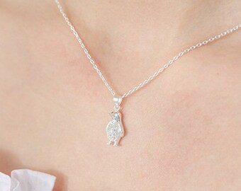 GemsChest Sterling Silver Round CZ Penguin Pendant Necklace 28 Leather Cord GemsChest Sterling Silver Round CZ Penguin Pendant Necklace 28 Leather Cord