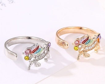 Fairy Colorful Unicorn 925 Sterling Silver Finger Ring B01