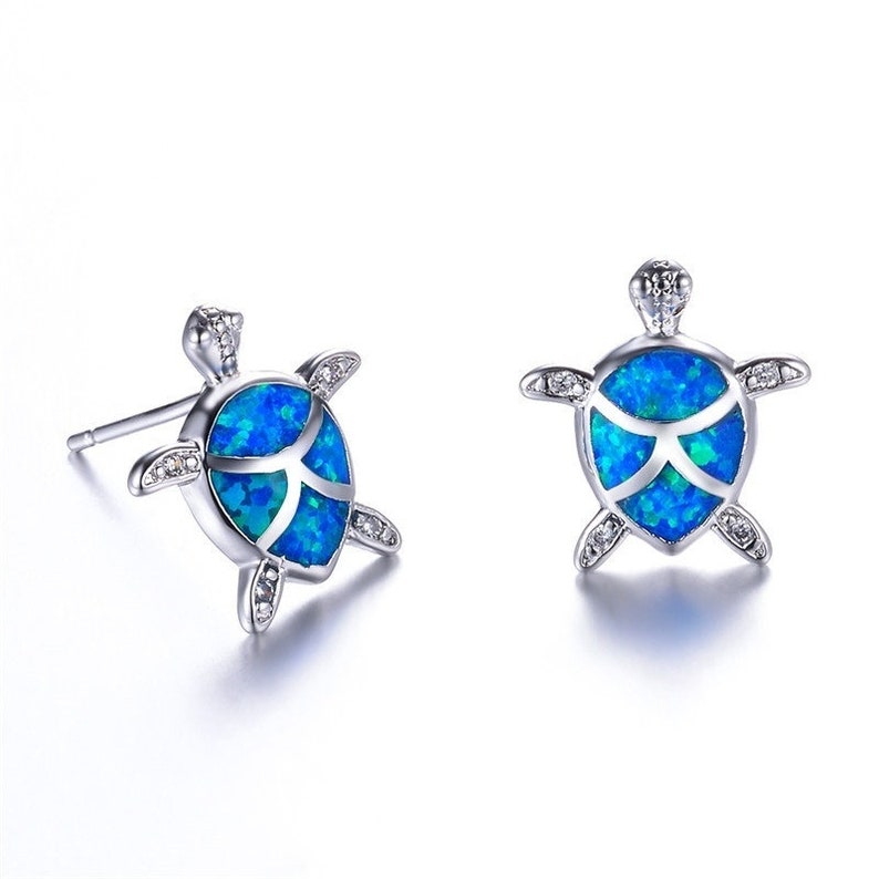 Opal Hope Turtle Earrings Blue Ocean Sea Animal Earrings - Etsy