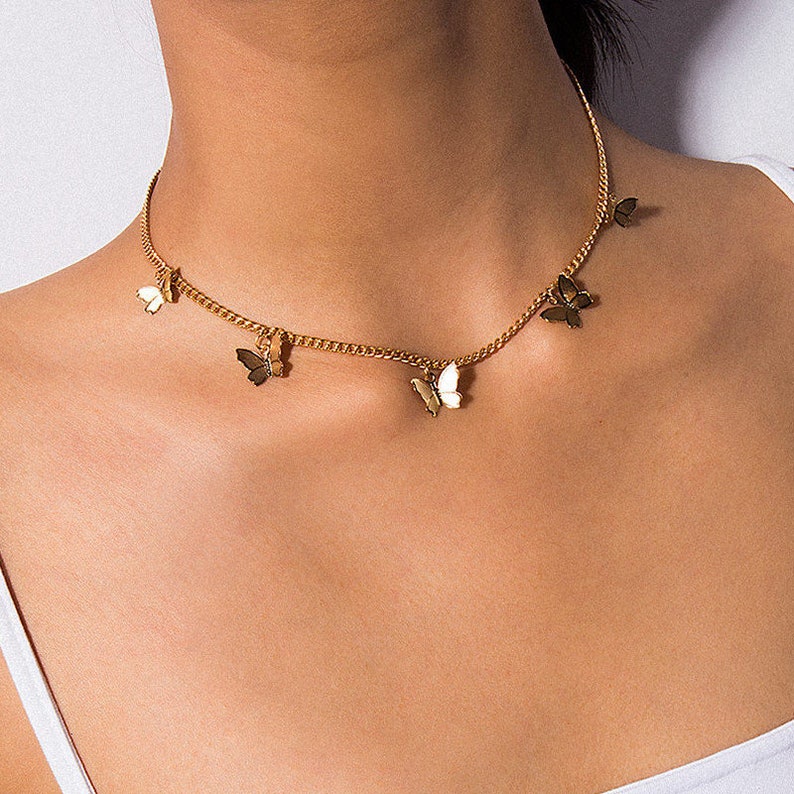 Schmetterling Halskette Gold - Layer Choker Für Frauen Mit Charm Anhänger Boho Style