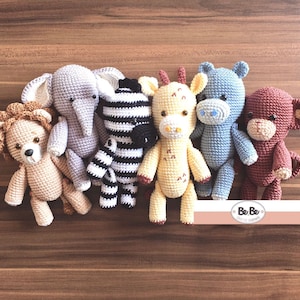 Amigurumi Safari Animals Crochet Pattern PDF | Elephant, Monkey, Giraffe, Lion, Zebra, Hippo | Baby Nursery Decor | Instant Download
