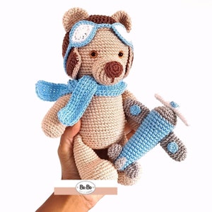 Amigurumi Aviator Bear Crochet Pattern - PDF Download - Pilot Teddy Bear DIY Toy - Easy Crochet Plushie Tutorial - Instant Digital Download