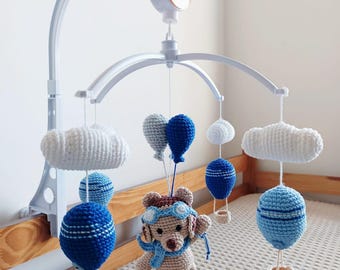 Patrón de móvil de cuna de amigurumi con globos - Tutorial de crochet digital en PDF - Decoración de habitación infantil con globos aerostáticos - Móvil para bebé DIY - Descarga instantánea