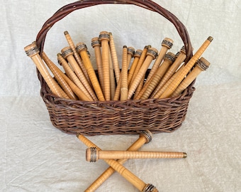 Wooden Quill Bobbins, 8-3/4", Set of 3 Antique Industrial Weaving Spools/Spindles From Old Textile Factory