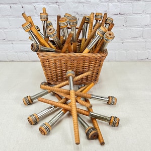 3 Vintage Wooden Quill Bobbins, Antique Industrial Weaving Spools/Spindles From Old Textile Factory.  10&quot; Long Bobbin