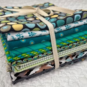 Fat Quarter Fabric Bundle, 10 Pc, Green/Teal, Variety Pack, Quilting, Novelty, 100% Cotton, High Quality Fabric, Benartex Fabric