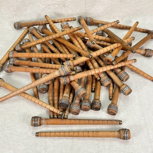 Wooden Bobbins, Set of 3 Antique Industrial Thread Spools/Spindles From Old Textile Factory.  Solid Wood 10&quot; Long Quill Bobbin