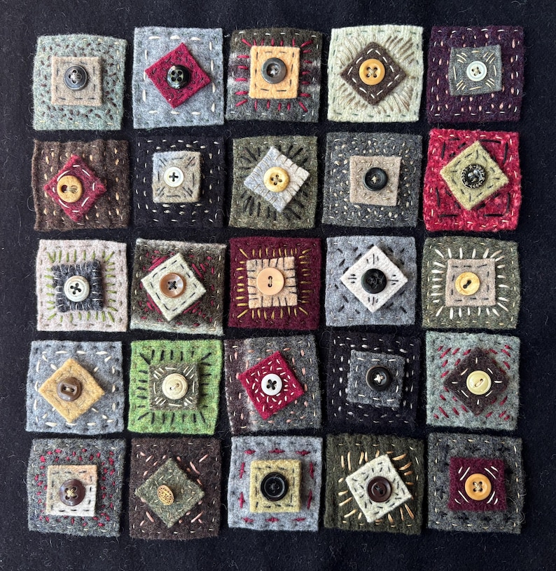 Recycled Felted Sweater Wool Art Kit, Embroidered Wallhanging, Table