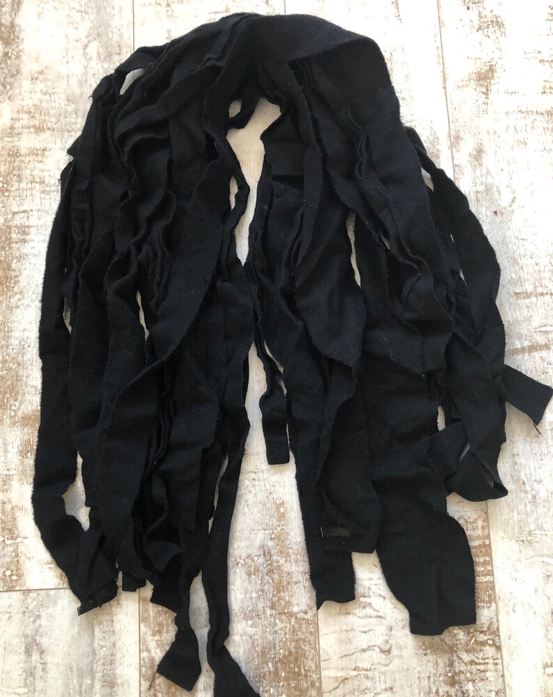 Medium Weight Wool Embroidery Supply #113 Rug Hooking Rescued Wool Upcycled Wool Applique BLACK Wool Scrap Strips