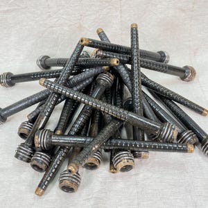 Wooden Quill Bobbins Grey Finish, Set of 3 Antique Industrial Weaving Spools/Spindles From Old Textile Factory.  Solid Wood  8-3/4&quot; Long
