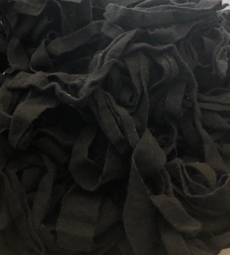 Medium Weight Wool Embroidery Supply #113 Rug Hooking Rescued Wool Upcycled Wool Applique BLACK Wool Scrap Strips