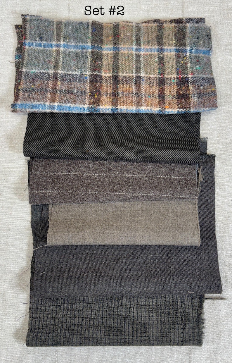 Recycled Men's Suiting Fabric Bundle - Gray/Black & Brown/Green, Wool and Wool Blends, Sustainable Crafting Material image 12