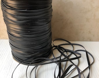 Faux Black Leather Trim, Vintage, 1/4 inch wide, Flat Trim, Lacing, Fine Trim, 10, 15 or 20 yards, Sewing Supply, Mixed Media Supply
