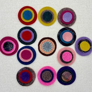 Round Penny Rug Pre-Cut Sets, Pre-Washed 100% Recycled Felted Wool, One Dozen Set, 36 pcs, Primitive Craft Supply