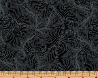 Benartex, 100% Cotton, Fanfare Black, Peacock Flourish, 44" Wide, Fabric by the Half Yard, Dark Fabric, High Quality Fabric, Sewing