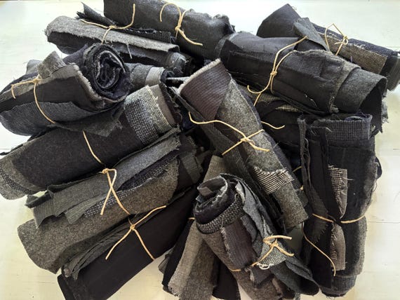 Recycled Men's Suiting Fabric Bundle - Gray/Black & Brown/Green, Wool and Wool Blends, Sustainable Crafting Material