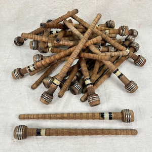 Wooden Quill Bobbins,  Set of 3 Unique Vintage Industrial Weaving Spools/Spindles From Old Textile Factory. 10&quot; Long Thread Bobbin