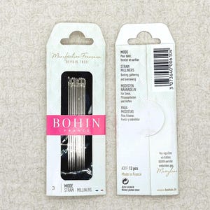 Bohin Size 3 Milliners, Straw Needles, Pack of 12, Perfect for Hand Stitching on Wool, Cottons, Heavier Cloth, Made in France