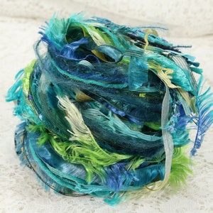 Art yarn bundles, Greens and Blues, Teal, 10,  2 yard strands, 20 yards total