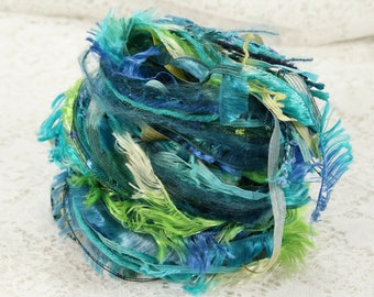Art Yarn, 20yds, 10 x 2yd, Luxury Yarns, Teal, Greens, Blues, Novelty Yarn, MixedMedia, Card Making, Weaving, Ribbon, Scrapbooking #141