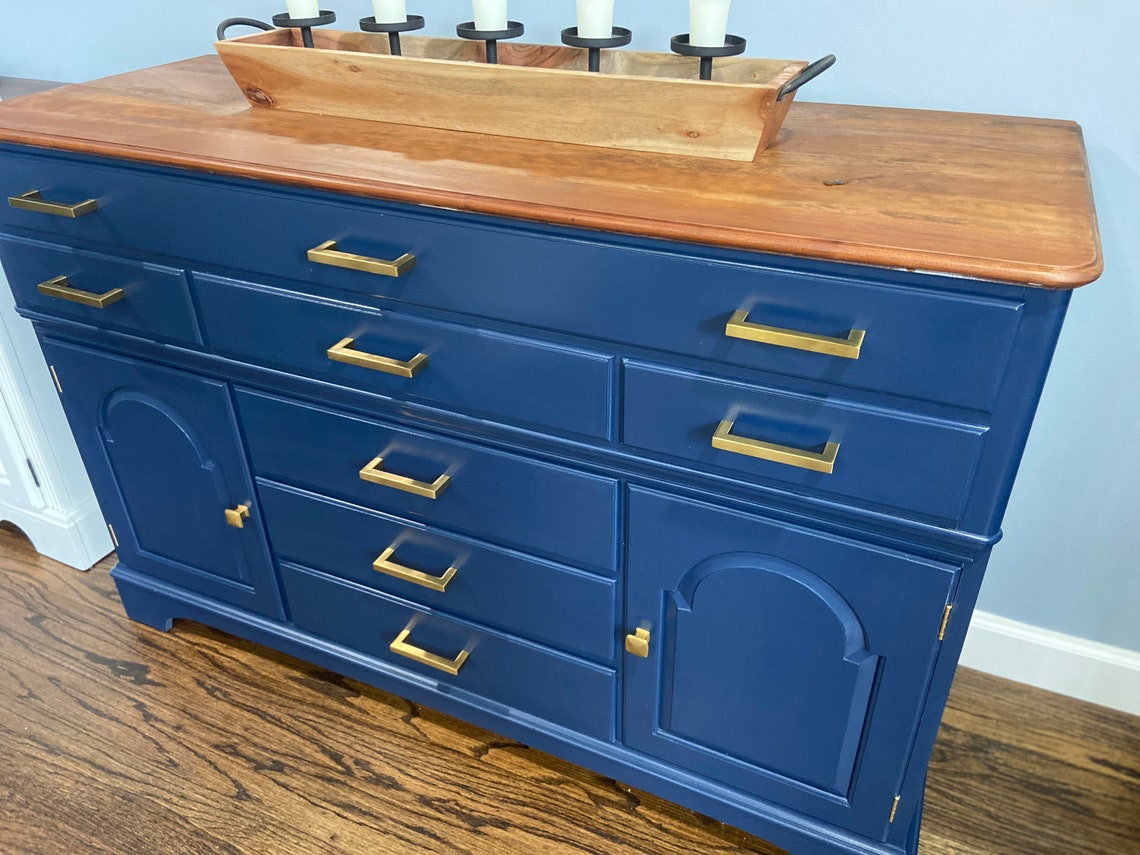 Beautifully restored navy blue buffet credenza sideboard. Etsy