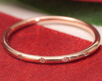 Handcrafted 14K Rose Gold Eternity Diamond Wedding Band