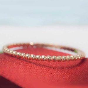 Minimalist 14K Solid Gold Bead Wedding Ring | Thin Gold Ring | Simple Ring Women | Stacking Wedding Band / Eternity Ball Ring