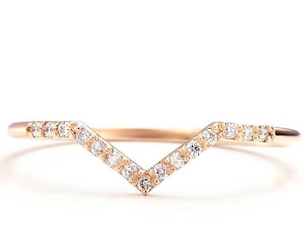 Diamond Chevron Ring: 14K Gold Pave Wedding Band