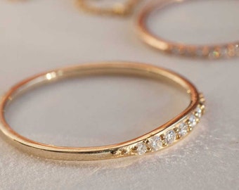 Handmade 14K Yellow Gold Diamond Wedding Band: Dainty Eternity Ring