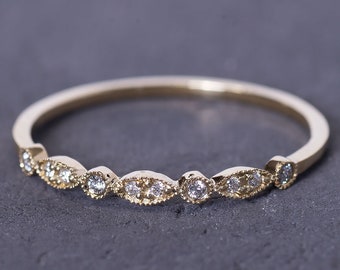 Art Deco 14K Gold Diamond Marquise Wedding Band