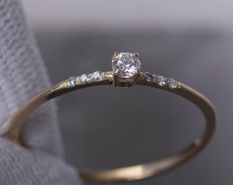 14K Gold Moissanite Engagement Ring: Dainty Sterling Silver Band