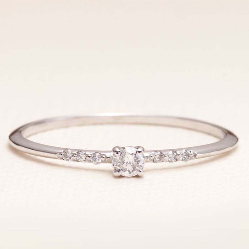 Thin Wedding Band Thin Engagement Ring Tiny Diamond Ring Etsy
