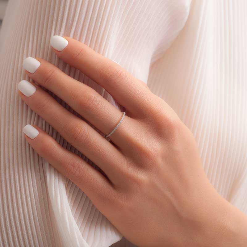 14K Gold Pave Diamond Wedding Band: Thin Stackable Eternity Ring - Etsy