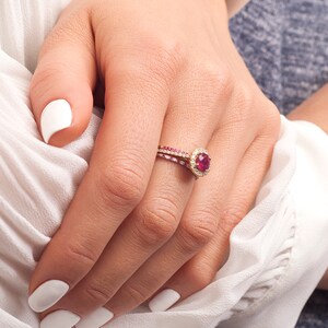 Unique Ruby Engagement Ring 14K Gold Wedding Band Round Cut Ruby Engagement Ring Promise Ring image 5
